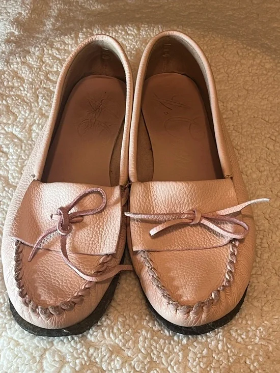 J.Crew Blush Pink Leather Driving Moccasin Loafers Bow Driving Flats Size 9 - Picture 1 of 8
